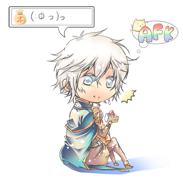 1boy, :t, ^^^, afk, alchemist_(ragnarok_online), baguette, blue_cape, blue_eyes