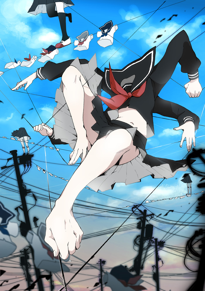 blurry, cable, clothesline, depth_of_field, extra_arms, foreshortening, hands, headless