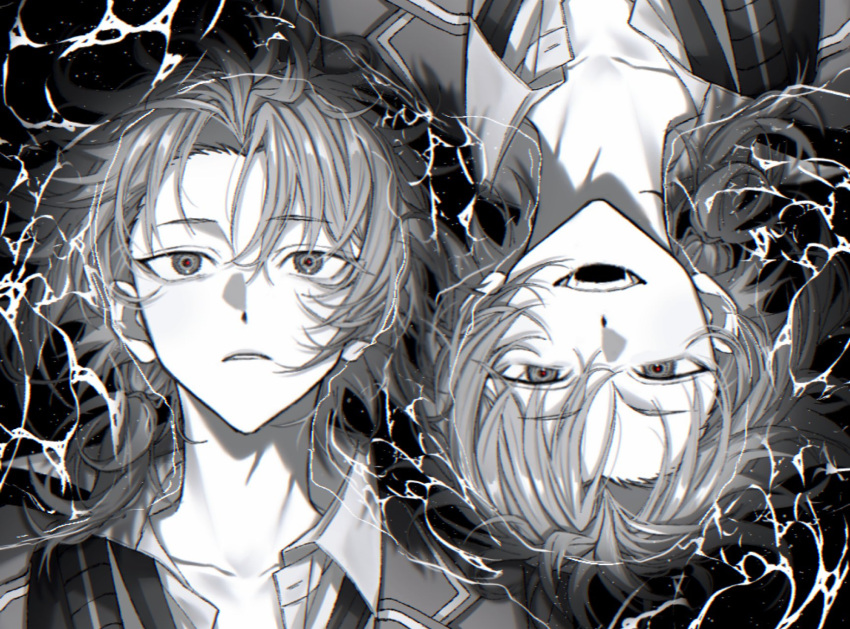 1boy, ensemble_stars!, highres, monochrome, oo_okioo, tsukinaga_leo, waves