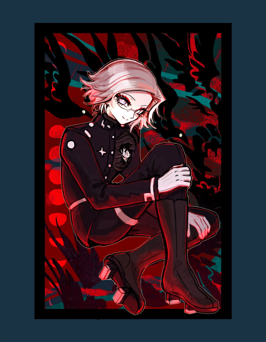 1boy, aotsuki_eito, boots, brown_boots, eyeshadow, full_body, gakuran, glasses