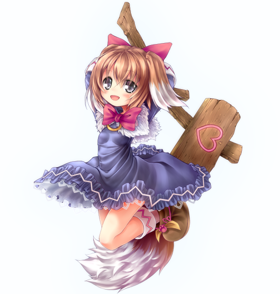 1girl, animal_ears, billboard, black_eyes, blue_dress, boots, bow_alma, brown_hair