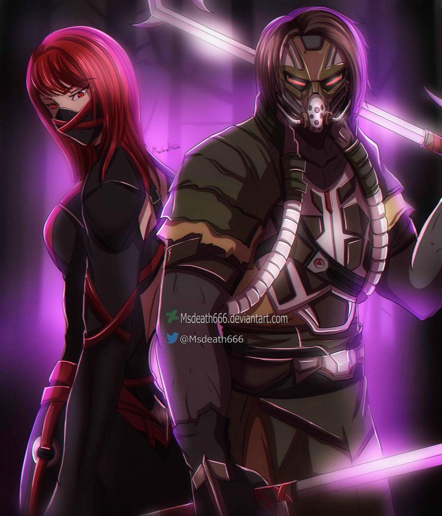 1boy, 1girl, black_hair, kabal, mask, mortal_kombat, mortal_kombat_11, msdeath666