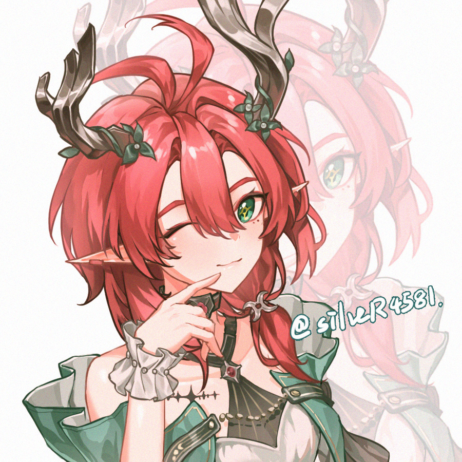 1girl, ahoge, bare_shoulders, black_choker, breasts, choker, ciaccona_(wuthering_waves), closed_mouth