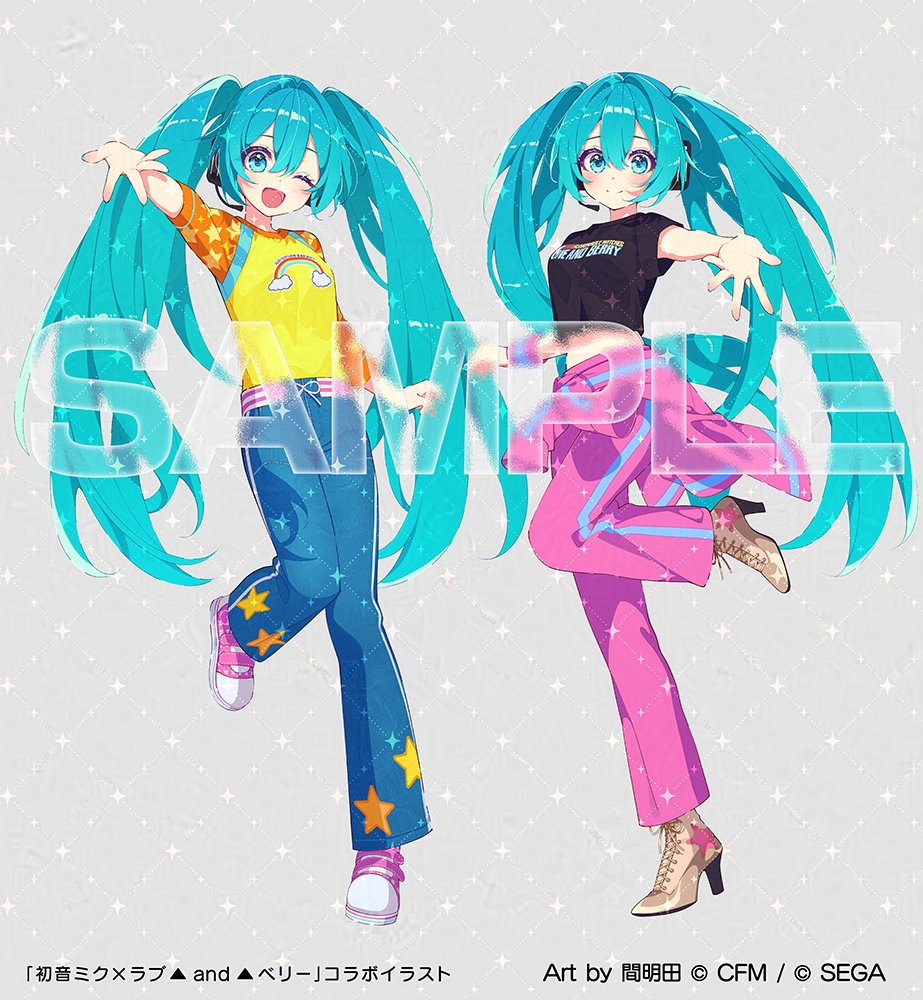 1girl, aqua_eyes, aqua_hair, black_shirt, blue_pants, blush, closed_mouth, full_body