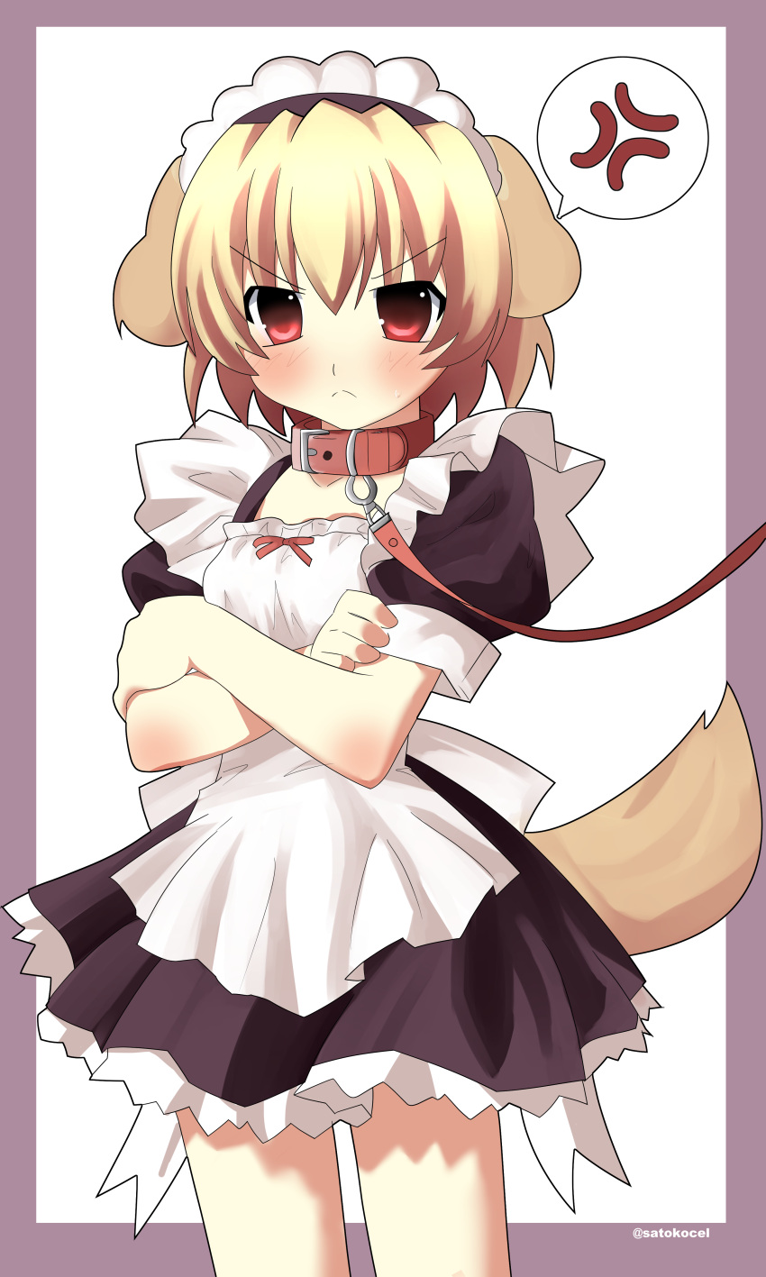 >:(, 1girl, 2000s_(style), absurdres, alternate_costume, anger_vein, angry, animal_collar