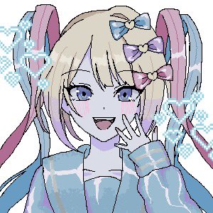1girl, blonde_hair, blue_eyes, blue_hair, blue_serafuku, blunt_bangs, blush, bow