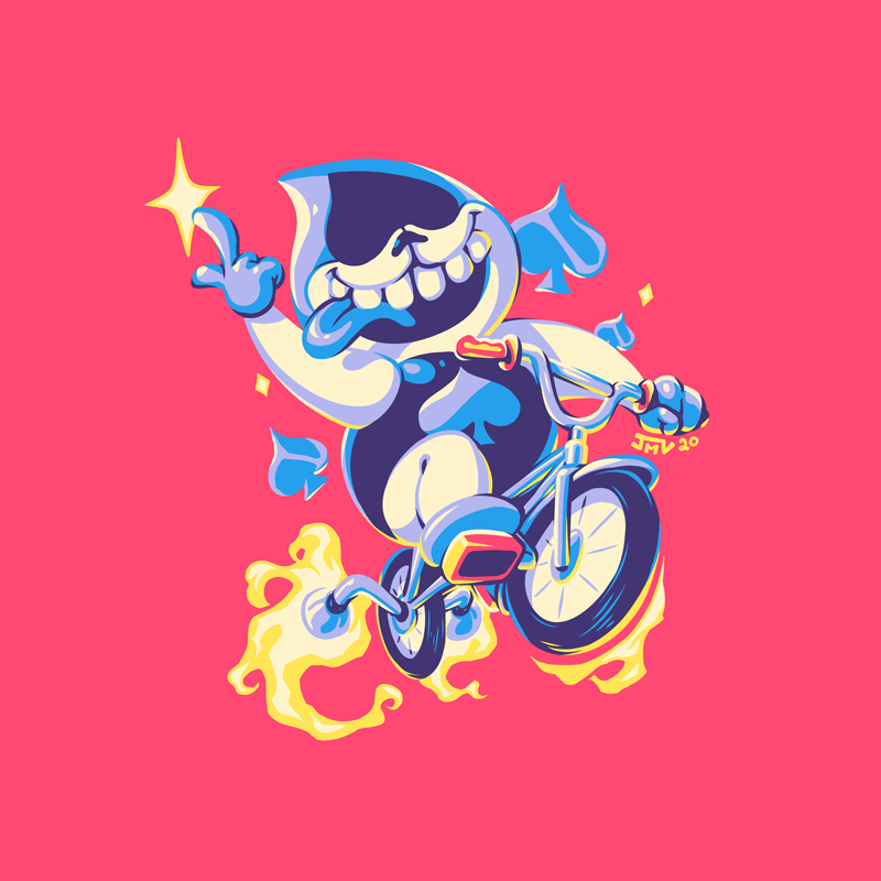 1boy, 2020, 2d, bicycle, blue_tongue, colored_tongue, commentary, deltarune