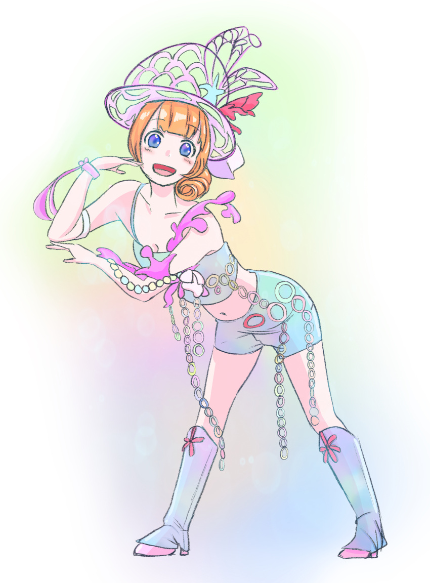 1girl, absurdres, blue_eyes, blush, boots, character_request, coral_hair_ornament, dancer