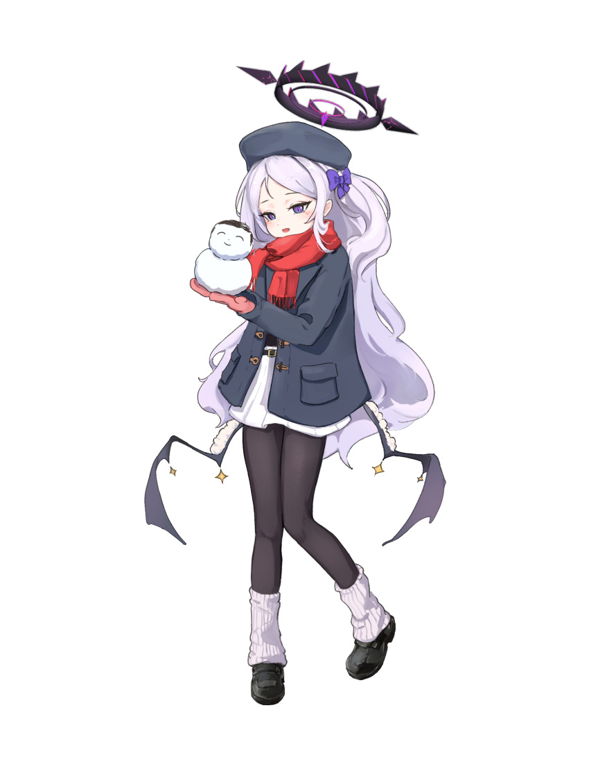 1girl, :d, alternate_costume, alternate_hairstyle, black_coat, black_hat, black_pantyhose, black_shoes