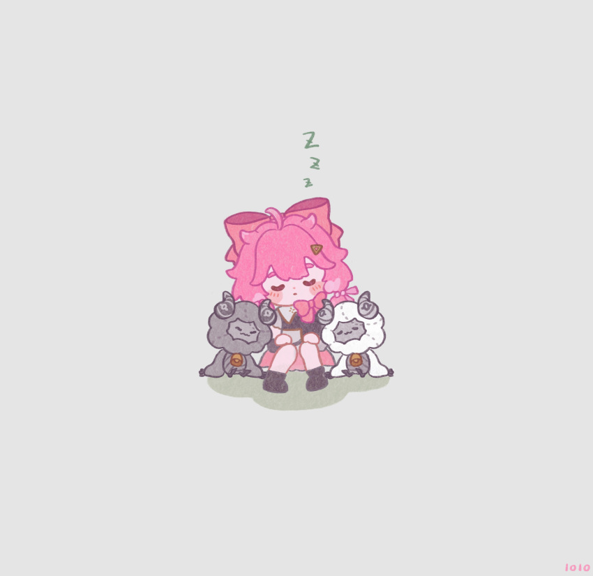 1010_(wuthering1100), 1girl, artist_name, bow, chibi, chibi_only, closed_eyes, cloudy_(wuthering_waves)