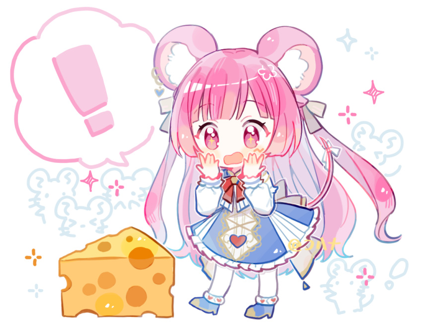 !, +_+, 1girl, \||/, animal_background, animal_ears, back_ribbon, blue_dress