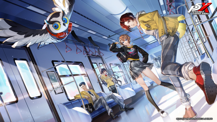 2boys, 2girls, absurdres, animal, arai_motoha, artist_request, bag, bird