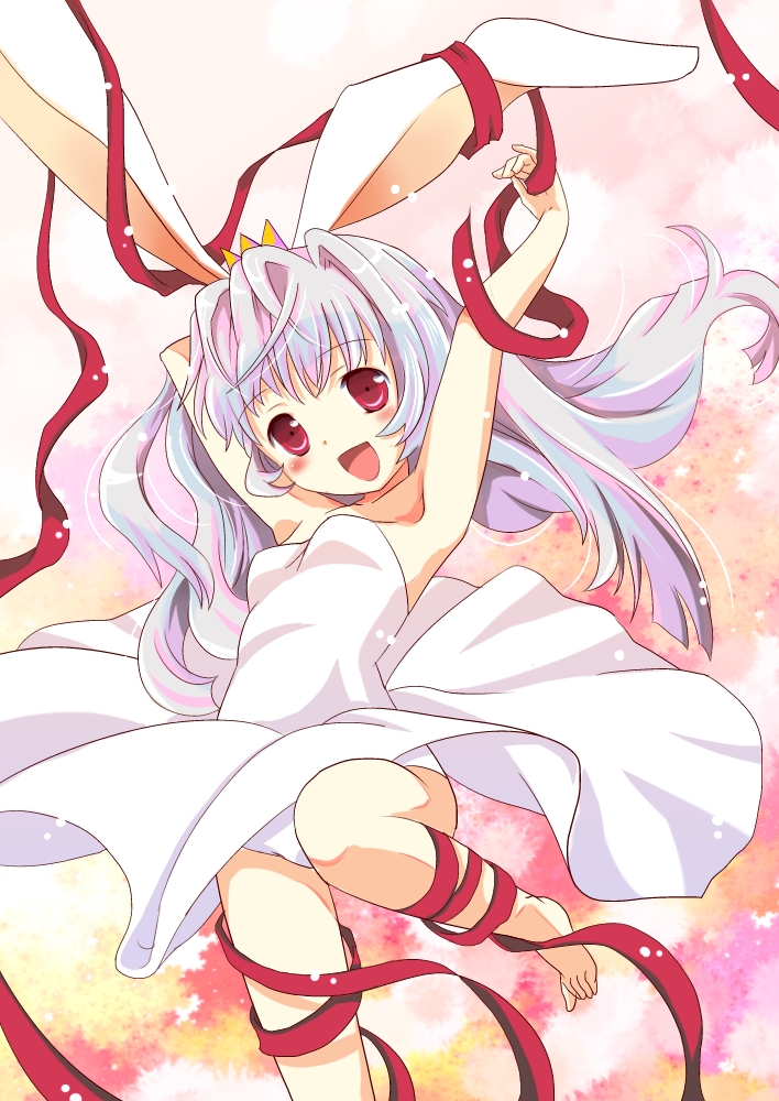animal_ears, arigato_usagi, arigatou_usagi, barefoot, blush, bunny_ears, crown, dress