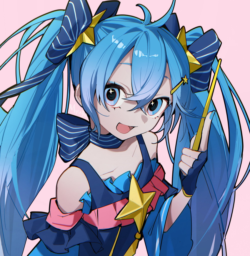 1girl, :d, blue_bow, blue_dress, blue_eyes, blue_eyeshadow, blue_gloves, blue_hair