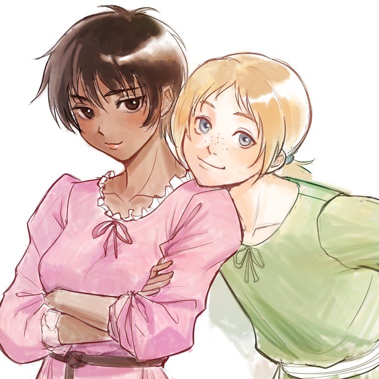 1boy, 1girl, berserk, blonde_hair, blue_eyes, brown_eyes, brown_hair, casca_(berserk)