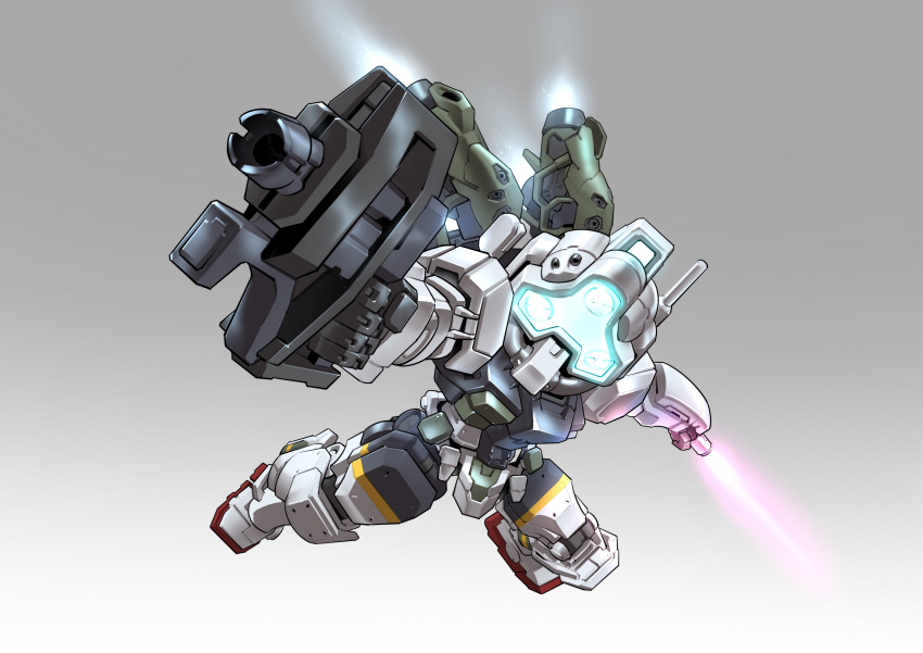 absurdres, aiming, assault_visor, asymmetrical_dual_wielding, beam_rifle, blue_visor, chibi, chinese_commentary