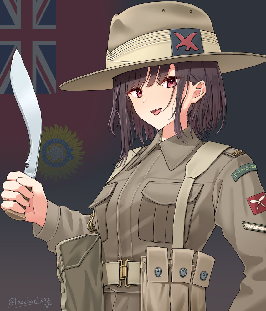 1girl, absurdres, ammunition_pouch, artist_name, belt, breast_pocket, british_army, brown_belt