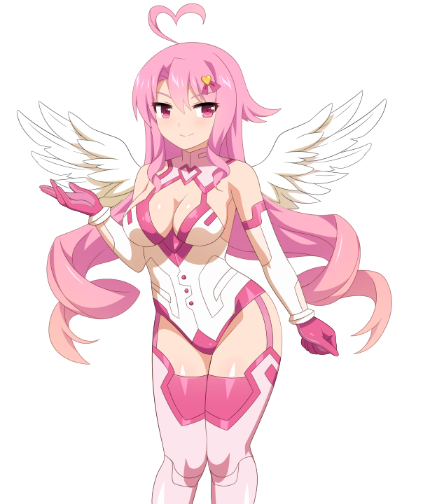 1girl, ahoge, bodysuit, curtained_hair, feathered_wings, garter_belt, gloves, lilim_(sakura_cupid)