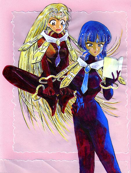 bishoujo_senshi_sailor_moon:_another_story, blonde_hair, blue_hair, bodysuit, book, bracelet, floating, ishtar_(sailor_moon)
