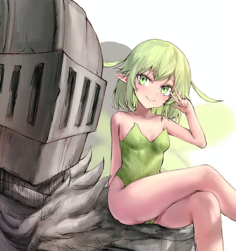 1boy, 1girl, antenna_hair, armor, bare_legs, bare_shoulders, black_souls, black_souls_2