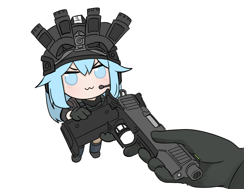 >:), 1girl, 1other, :3, absurdres, black_boots, black_gloves, black_helmet
