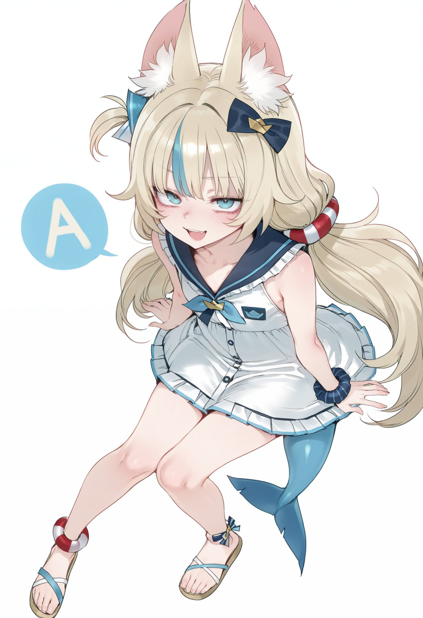 1girl, a_(phrase), ahoge, ai-generated, animal_ear_fluff, animal_ears, blonde_hair, blue_bow
