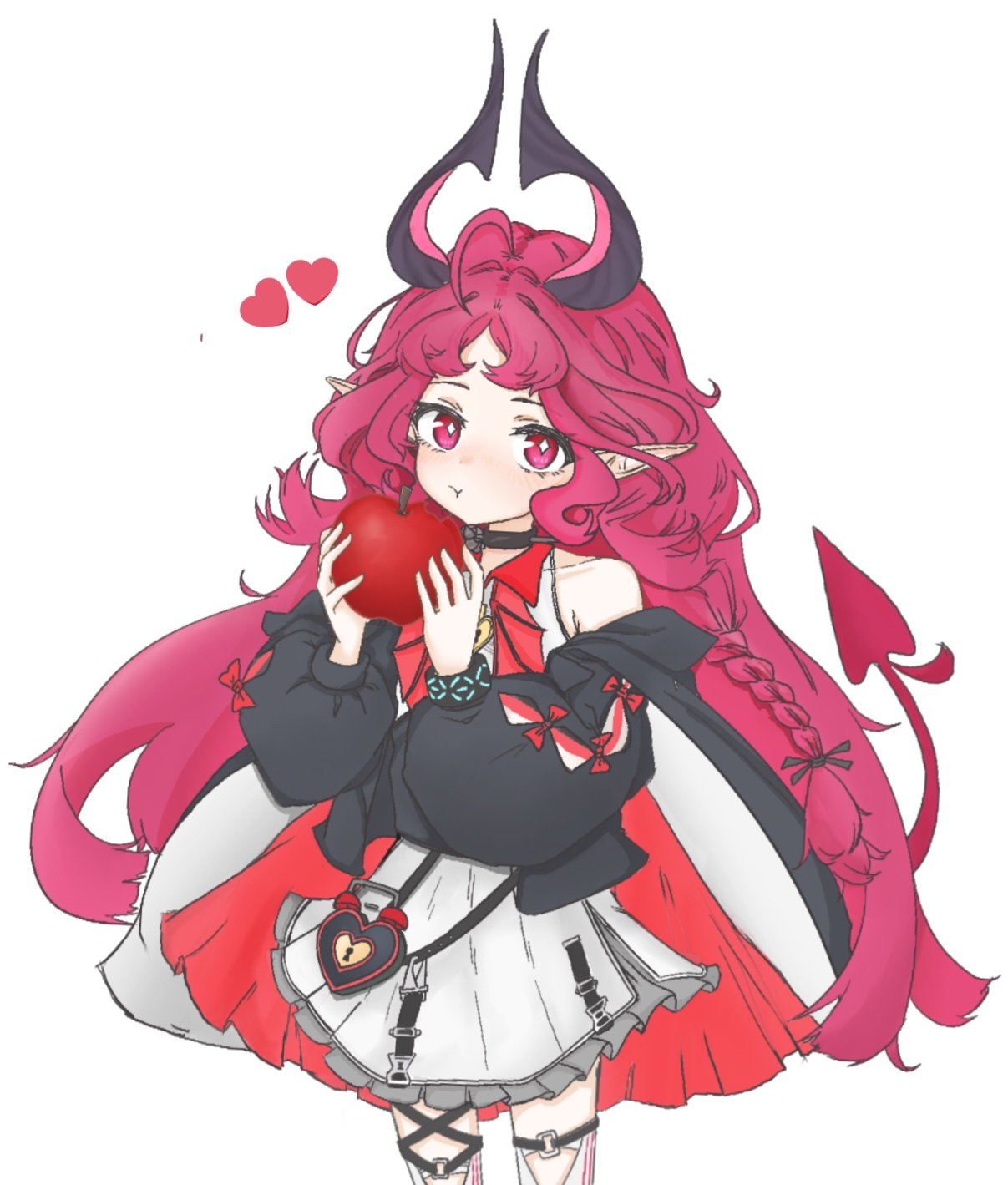 1girl, ahoge, apple, arknights, arm_cutout, bare_shoulders, black_collar, black_shirt