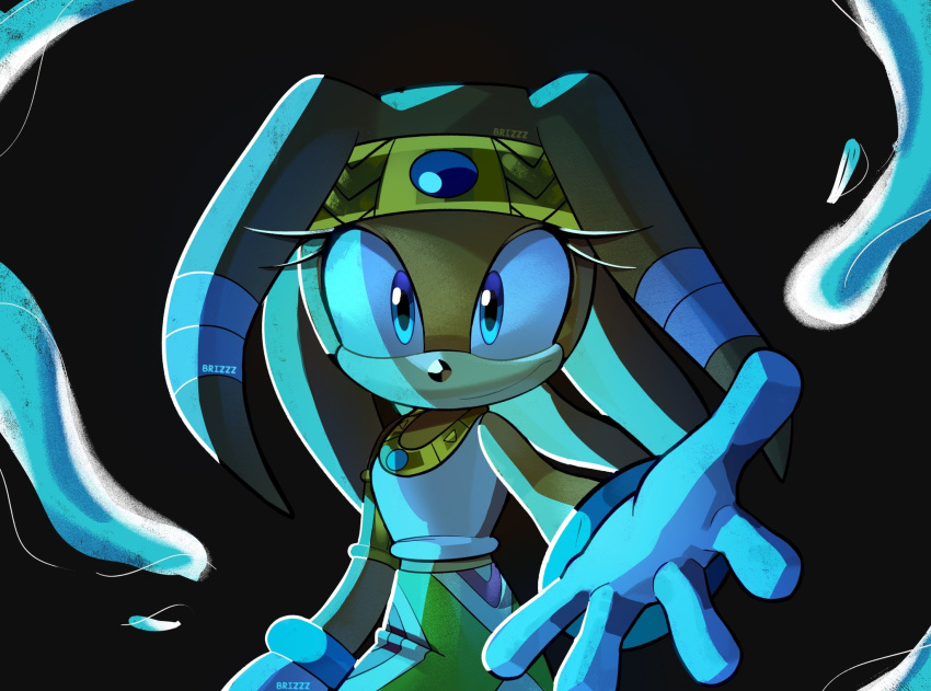 1girl, artist_logo, black_background, blue_eyes, blue_theme, highres, logo, looking_at_viewer