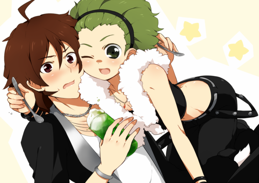 amagase_touma, brown_eyes, brown_hair, float, green_eyes, green_hair, idolmaster, idolmaster_2