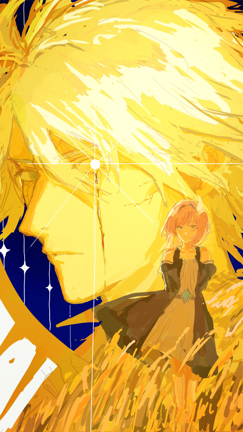 1boy, 1girl, absurdres, blue_eyes, coat, commentary_request, cyrene_(honkai:_star_rail), dosukoi_tsukimiyama