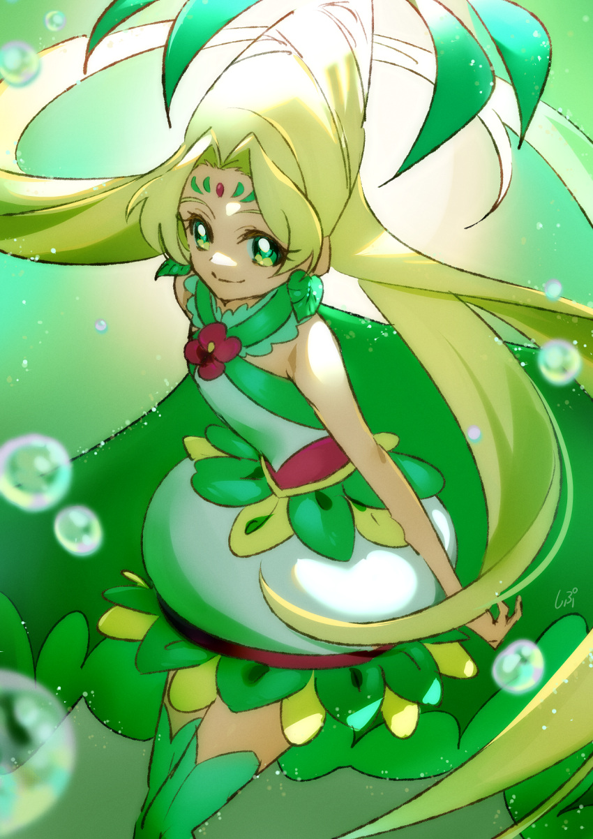 1girl, agnete_(precure), bare_arms, bars, beehive_hairdo, blonde_hair, boots, bow