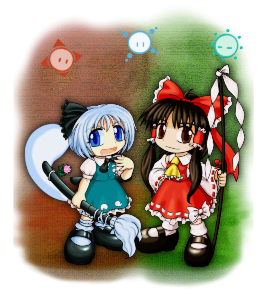 2girls, ascot, black_bow, black_bowtie, black_shoes, blue_eyes, bow, bowtie