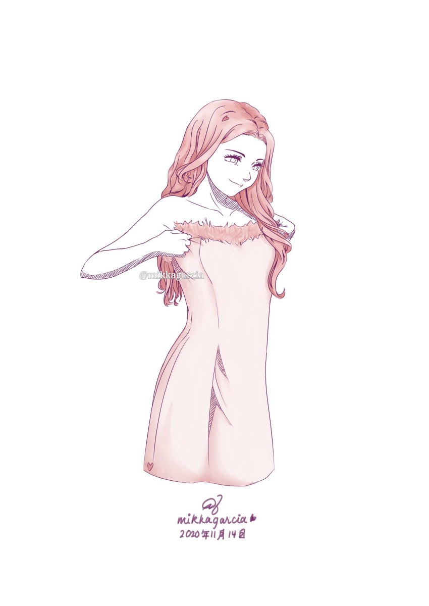 1girl, adjusting_clothes, artist_name, closed_mouth, commentary, cropped_legs, dated, dress