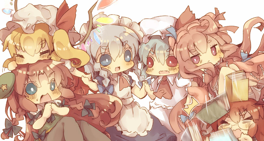 animal_ears, bespectacled, biting, blue_eyes, book, braid, chibi, closed_eyes