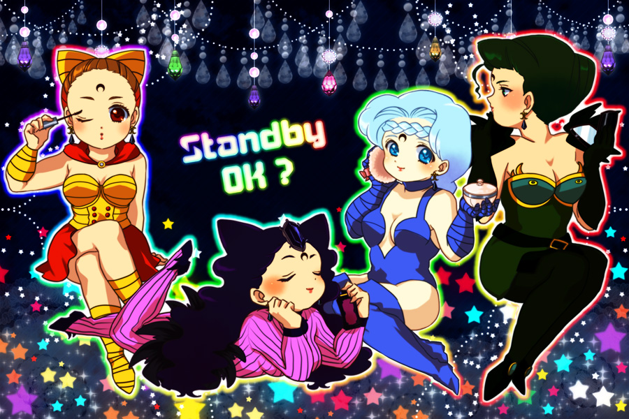 4girls, ^_^, belt, beruche, bishoujo_senshi_sailor_moon, black_hair, black_legwear, black_moon_clan