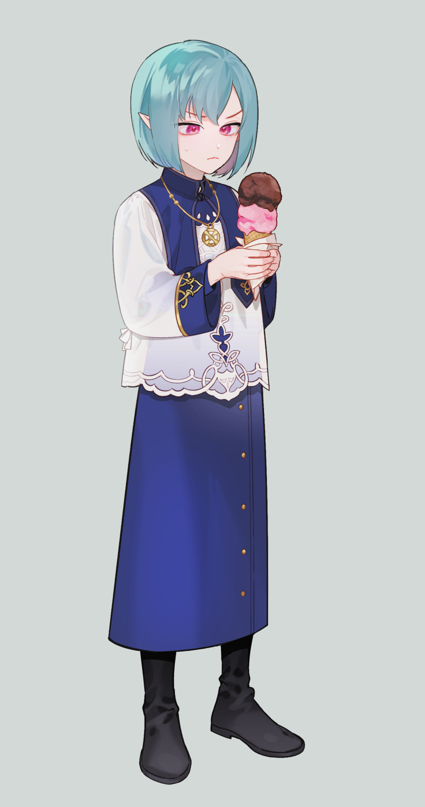 1boy, absurdres, boots, elf, eochaid_(mabinogi), food, green_hair, highres