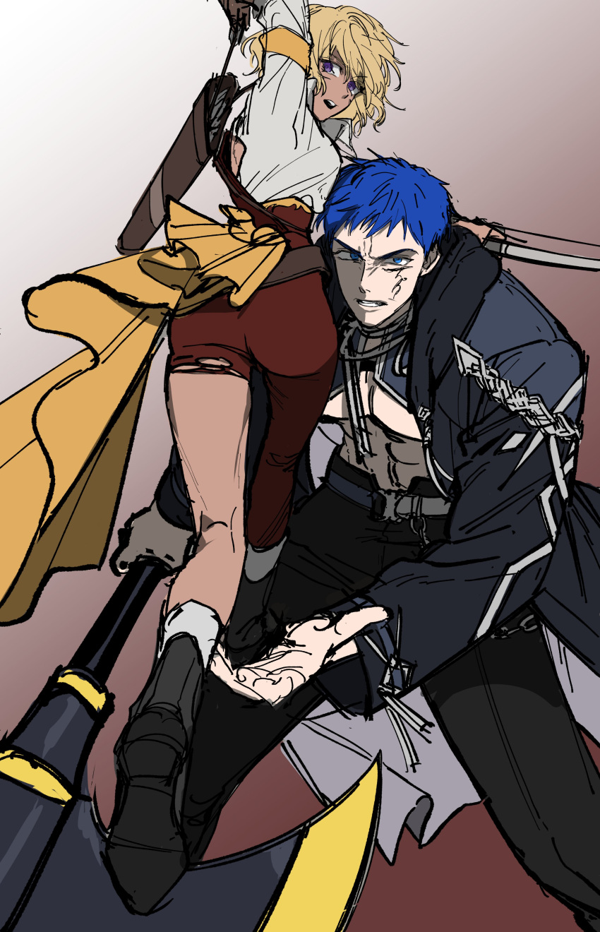 1boy, 1girl, absurdres, blonde_hair, dark-skinned_female, dark_skin, elf, giant