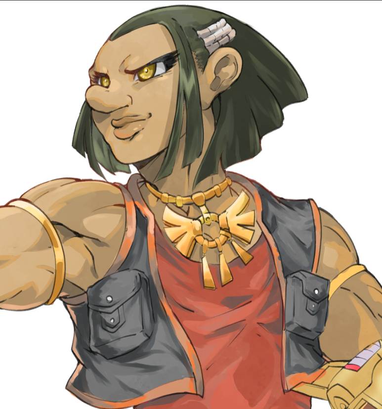 1boy, austin_o'brien, bare_shoulders, black_hair, black_vest, dark-skinned_male, dark_skin, duel_disk