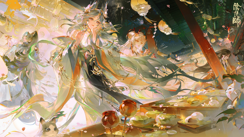 4girls, absurdres, architecture, bad_link, bracelet, candy_apple, cat, chinese_commentary