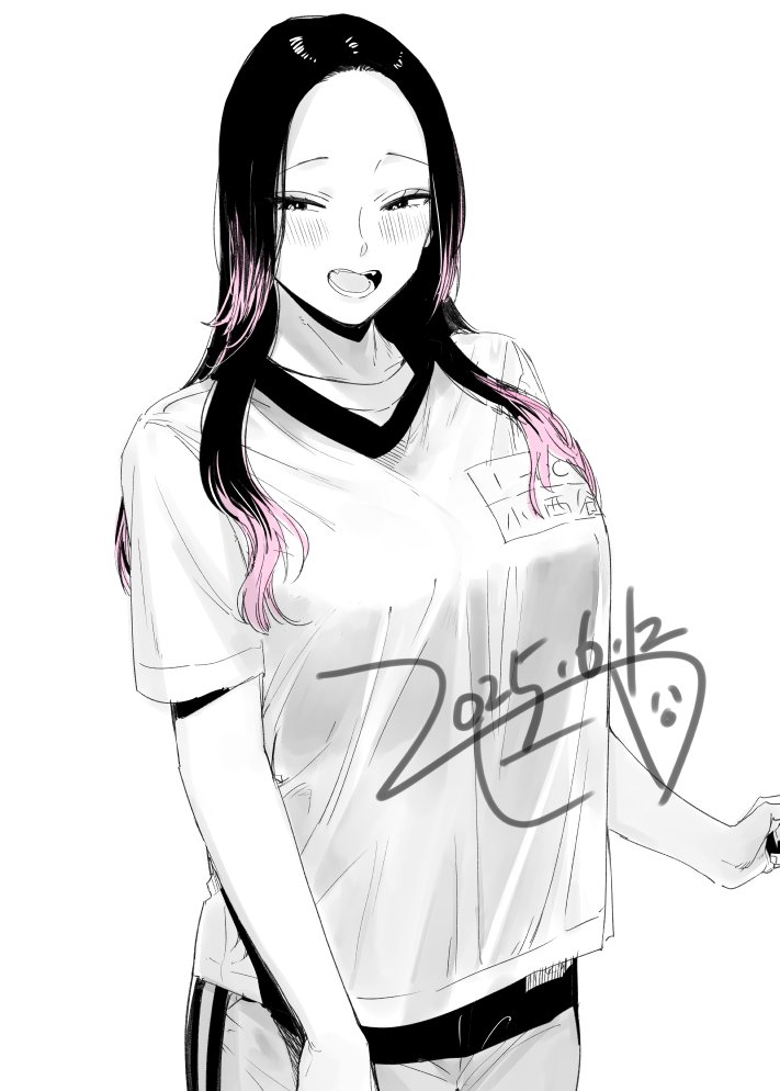 1girl, :d, blush, breasts, class_number, commentary, cowboy_shot, dated