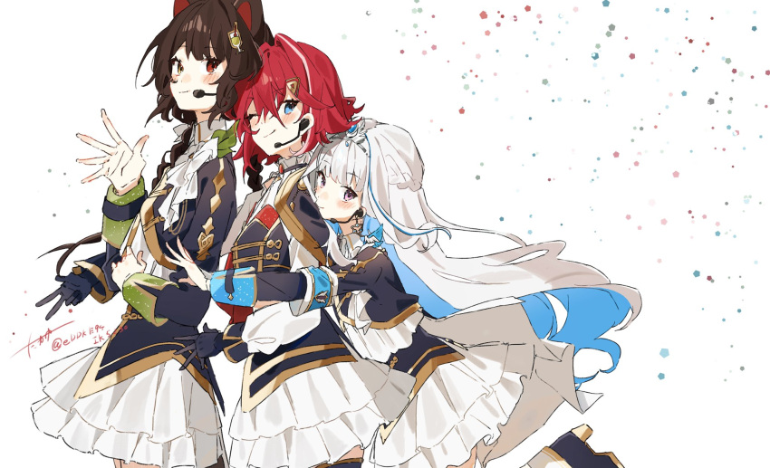 3girls, ange_katrina, animal_ears, armband, blue_armband, blue_boots, blue_eyes, blue_gloves