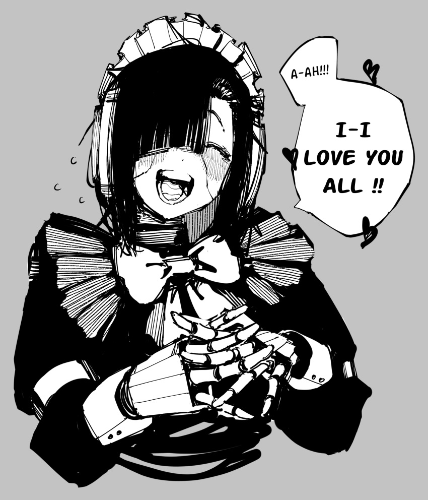 10_4_(10f0ur), 1girl, absurdres, android, black_hair, blunt_bangs, bow, bowtie