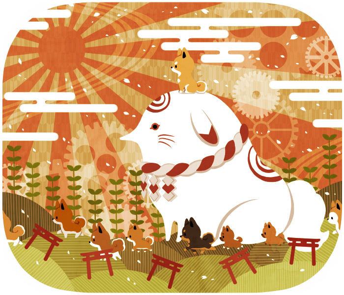 atamoto_(inch), bad_id, cloud, clouds, dog, egasumi, gears, original