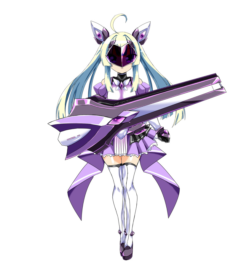 1girl, ahoge, amakubo_yuri, bare_shoulders, blonde_hair, boots, breasts, clenched_hand