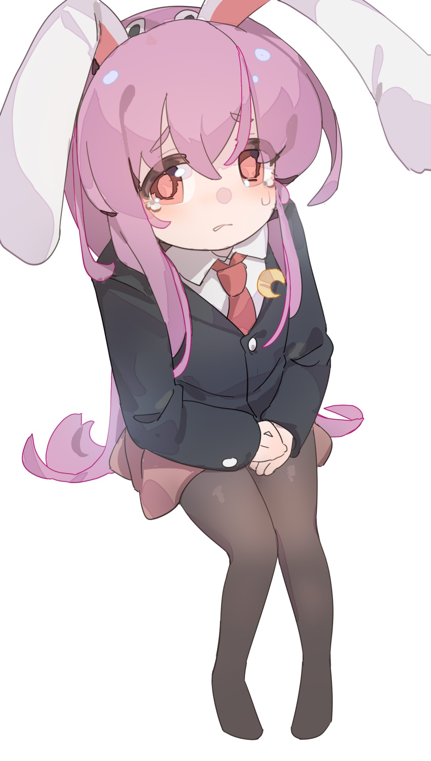 1girl, absurdres, animal_ears, black_jacket, black_pantyhose, blazer, collared_shirt, crying