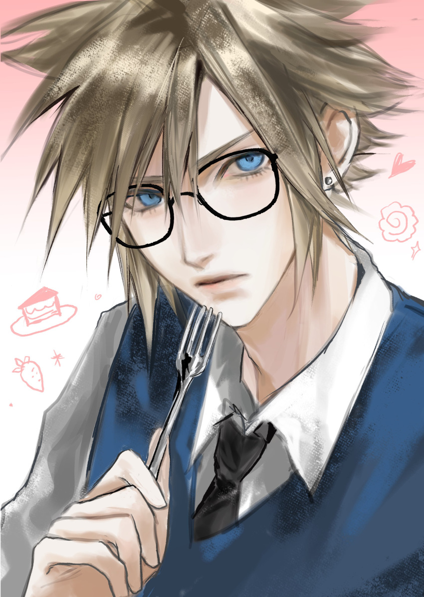 1boy, 3_3lecho, absurdres, alternate_costume, bespectacled, black-framed_eyewear, black_necktie, blonde_hair