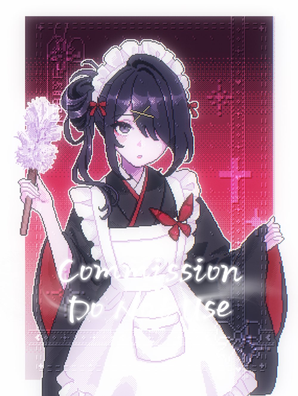 1girl, :o, aegyo_sal, ame-chan_(needy_girl_overdose), apron, black_eyes, black_hair, black_kimono