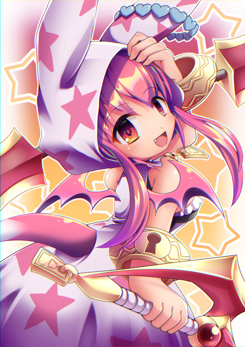 1girl, bat_wings, bracelet, breasts, dress, emil_chronicle_online, from_behind, highres