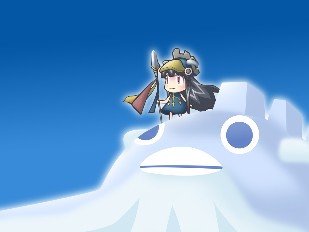 1girl, bird, bloom, blue_sky, chibi, child, light_frown, linux