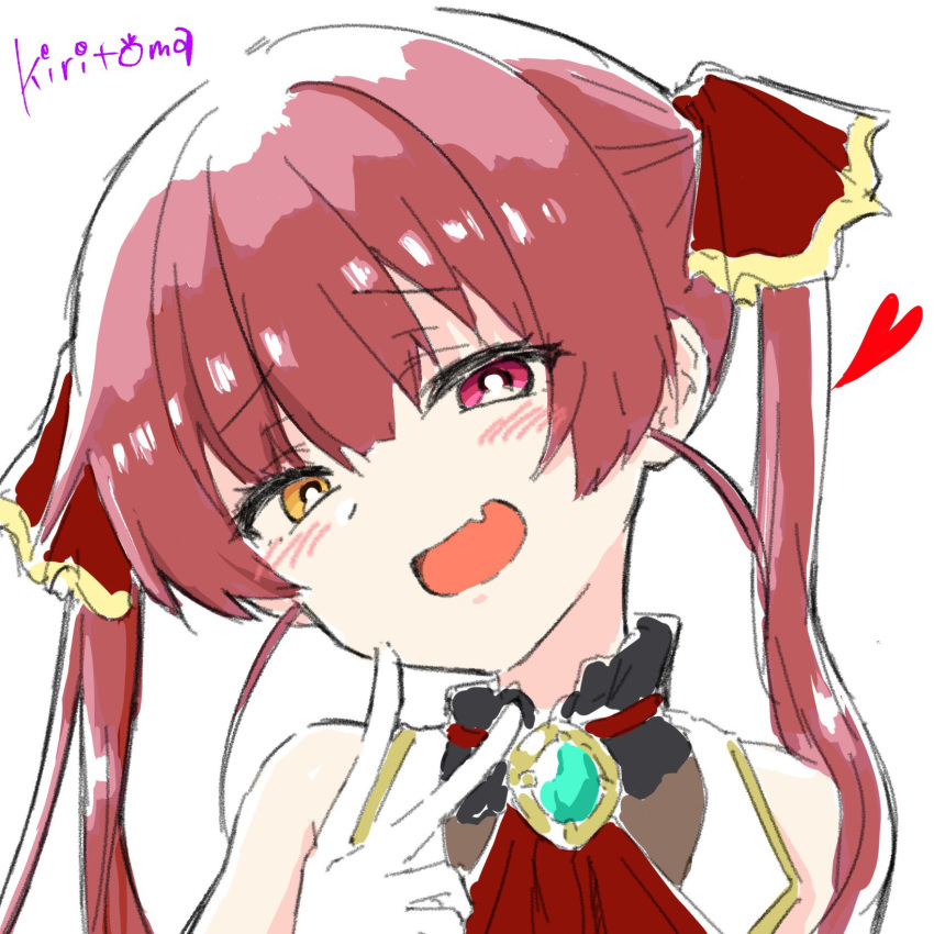 1girl, :d, bare_shoulders, blush, commentary_request, fang, gloves, hair_between_eyes